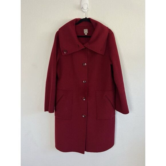 J. Jill Women’s Large Burgundy Red Wool Angora Long Overcoat Jacket Winter Coat - Picture 1 of 15